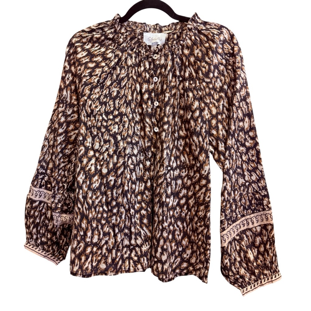 Cleobella Women’s Organic Cotton Boho Leopard Print Button Down Shirt sz XS